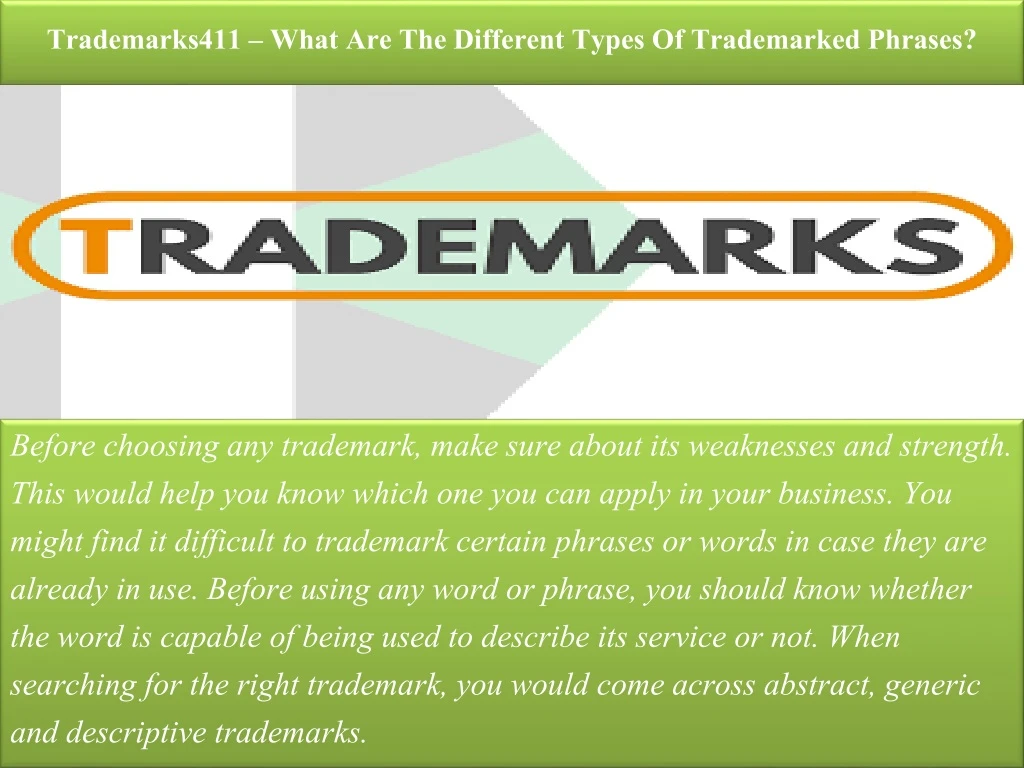 trademarks411 what are the different types of trademarked phrases