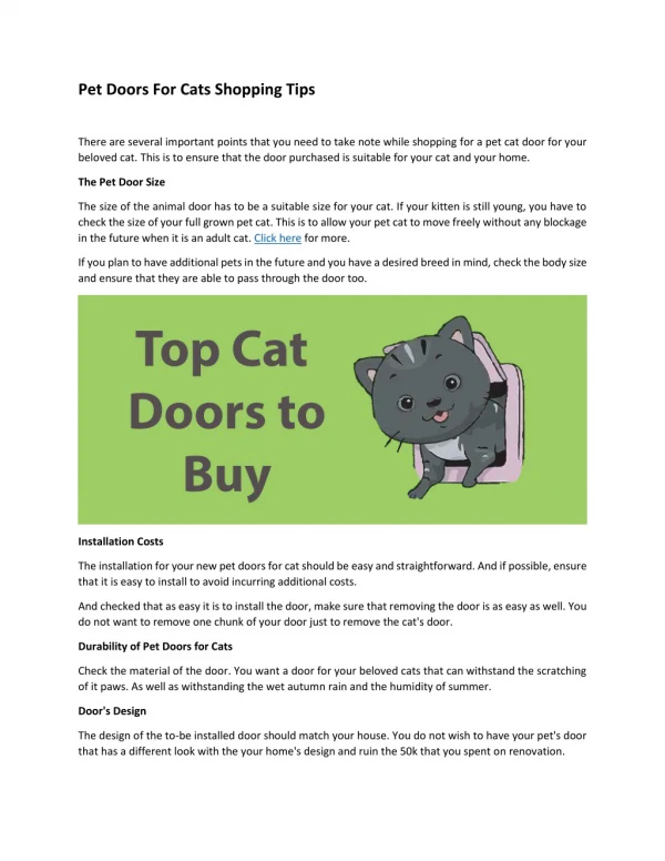 Pet Doors For Cats Shopping Tips