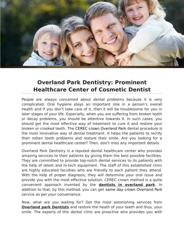 Overland Park Dentistry: Prominent Healthcare Center of Cosmetic Dentist