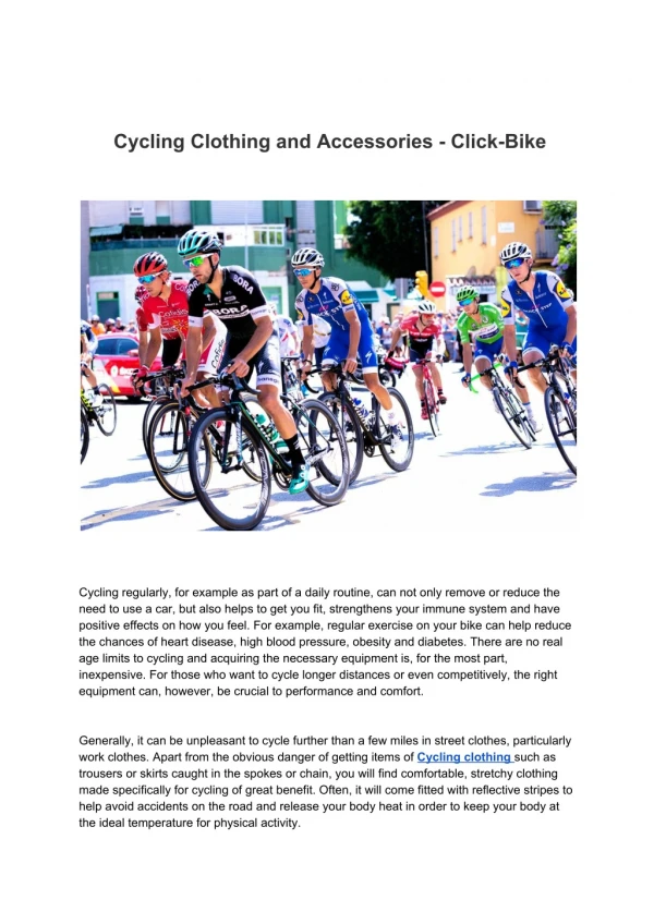 Cycling Clothing and Accessories - Click-Bike