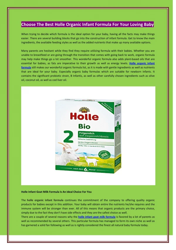 Choose The Best Holle Organic Infant Formula For Your Loving Baby