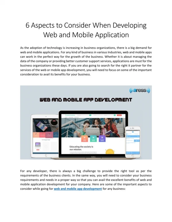 6 Aspects to Consider When Developing Web and Mobile Application