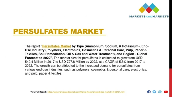 Persulfates Market worth 727.8 Million USD by 2022