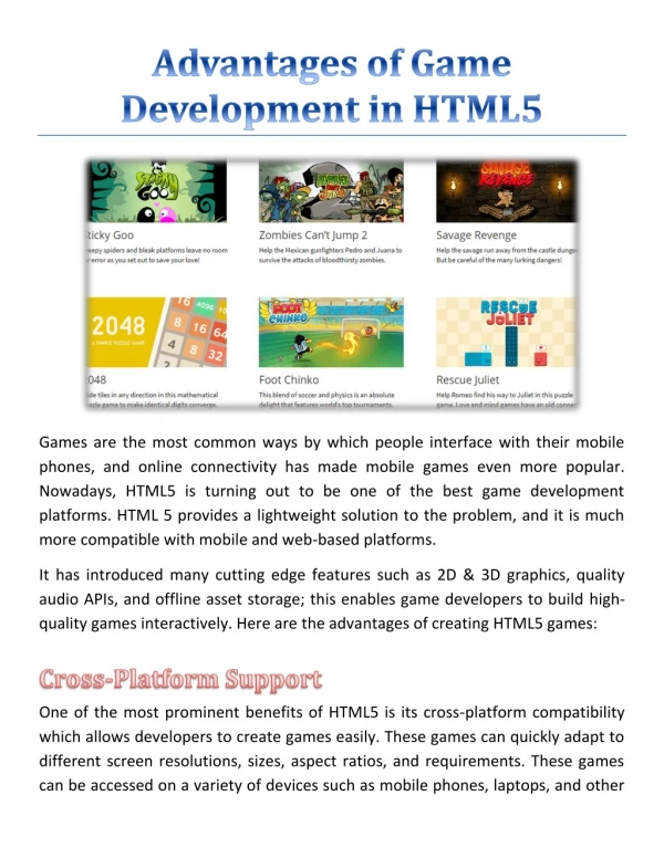 Advantages of Game Development in HTML5