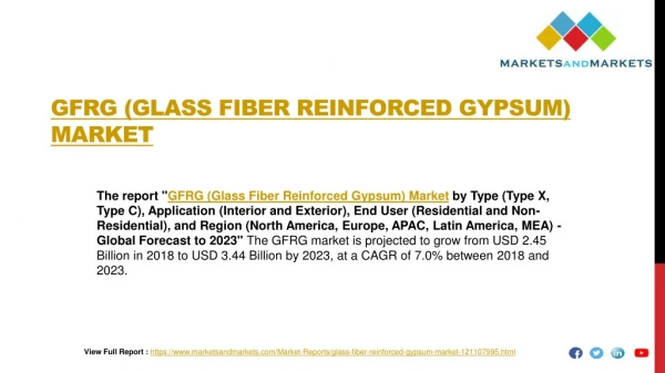 GFRG (Glass Fiber Reinforced Gypsum) Market worth 3.44 Billion USD by 2023