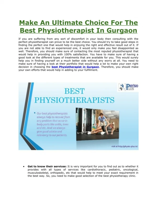 Ultimate Choice For The Best Physiotherapist In Gurgaon