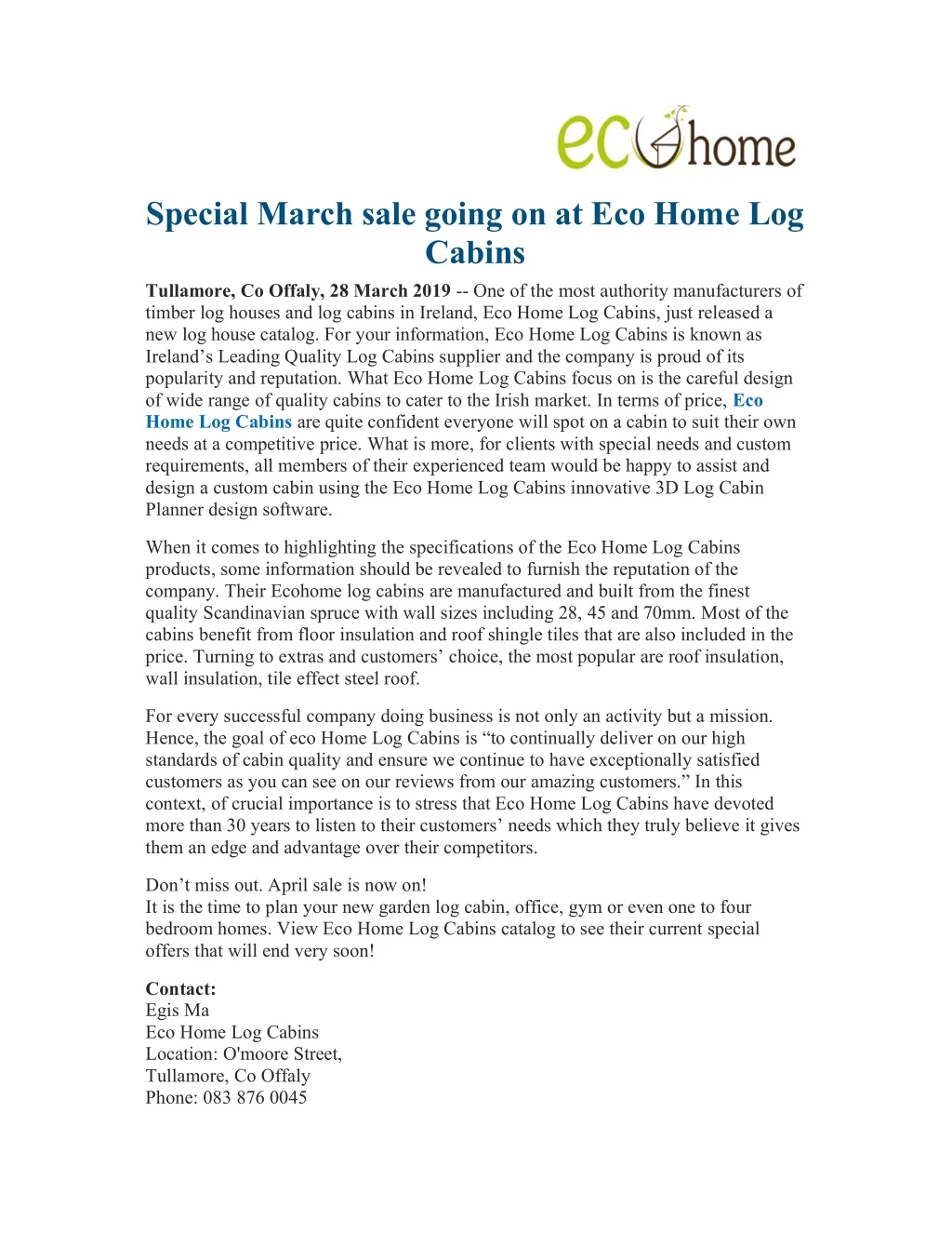 special march sale going on at eco home