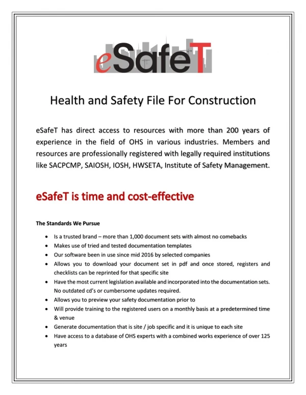 Health and Safety File For Construction - eSafeT