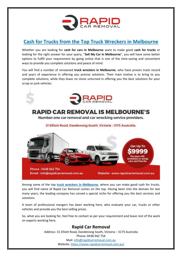 Cash for Trucks from the Top Truck Wreckers in Melbourne