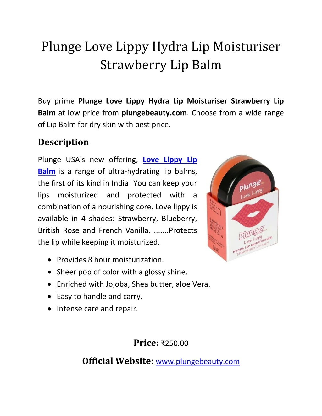 plunge love lippy hydra lip moisturiser