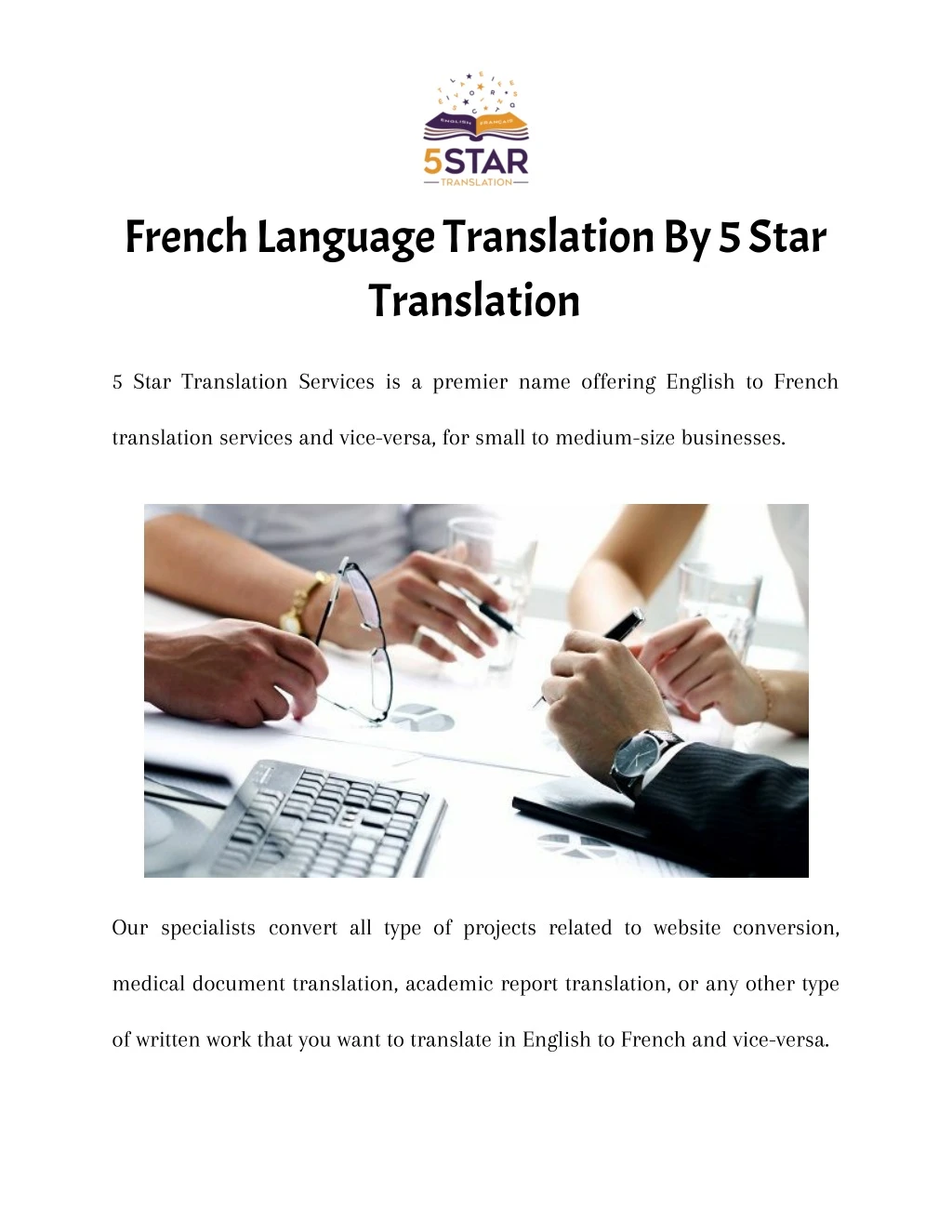 french language translation by 5 star translation