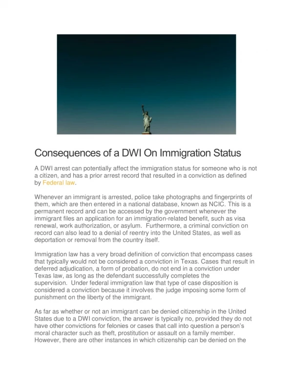 Consequences of a dwi on immigration status