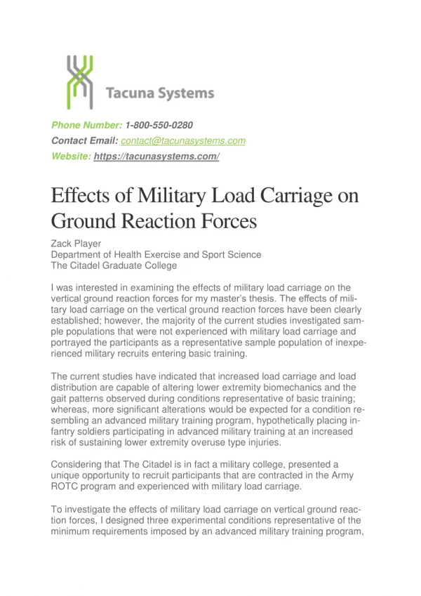 Effects of Military Load Carriage on Ground Reaction Forces