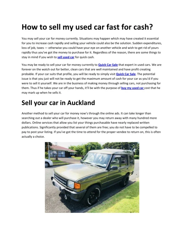 How to sell my used car fast for cash?