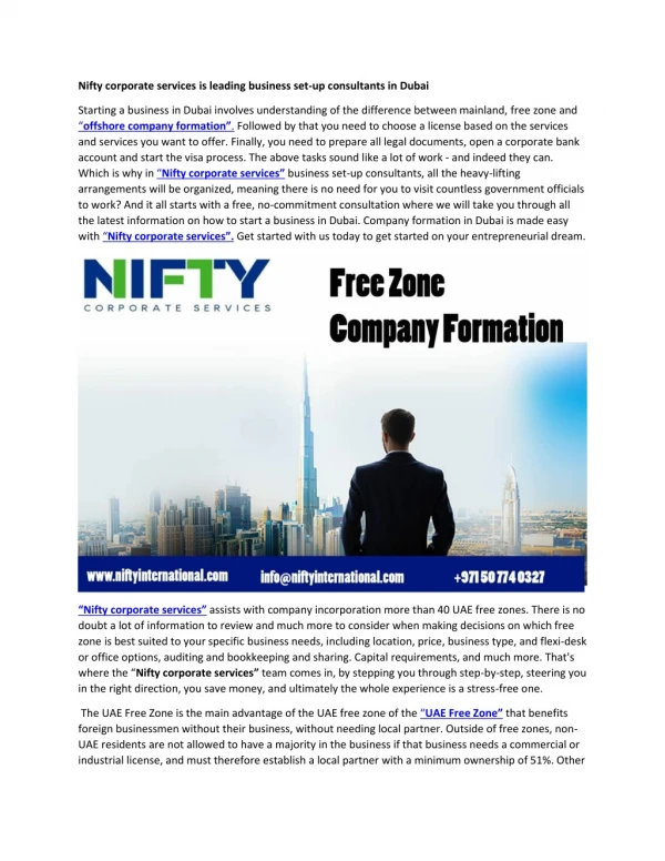 Nifty corporate services is leading business set-up consultants in Dubai