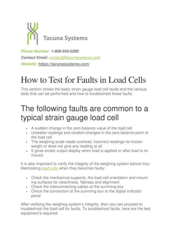 How to Test for Faults in Load Cells