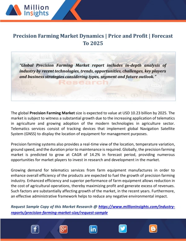 Precision Farming Market Dynamics | Price and Profit | Forecast To 2025