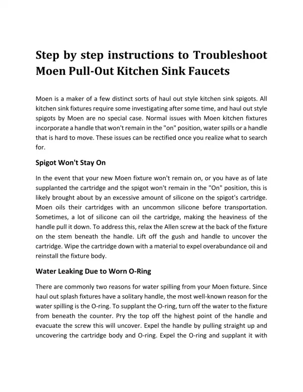 Step by step instructions to Troubleshoot Moen Pull-Out Kitchen Sink Faucets