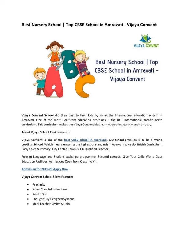 Best Nursery School | Top CBSE School in Amravati - Vijaya Convent
