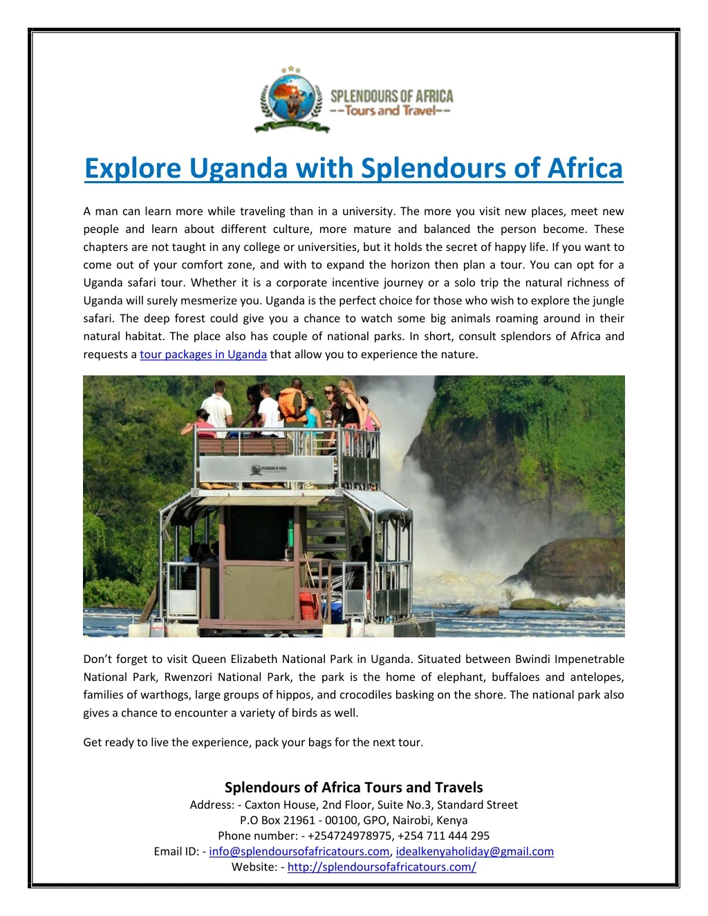 explore uganda with splendours of africa