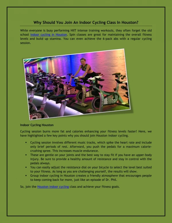 Why Should You Join An Indoor Cycling Class In Houston?
