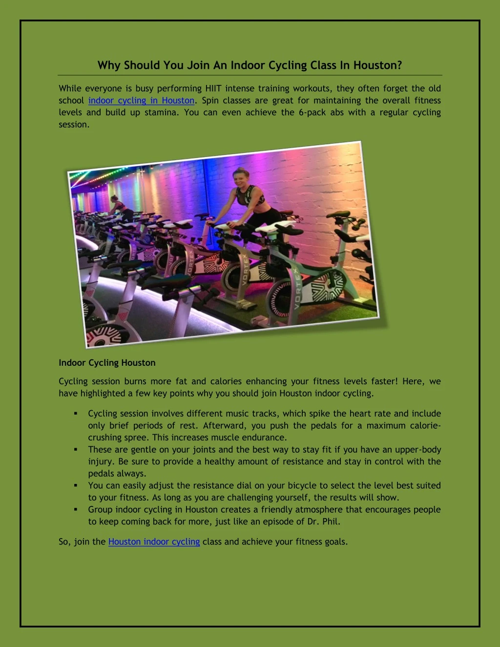 why should you join an indoor cycling class