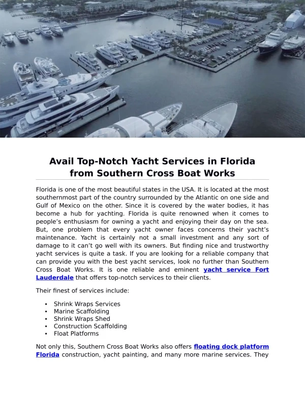 Avail Top-Notch Yacht Services in Florida from Southern Cross Boat Works