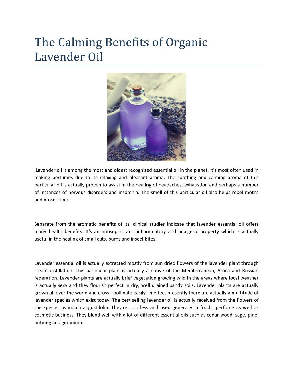 the calming benefits of organic lavender oil