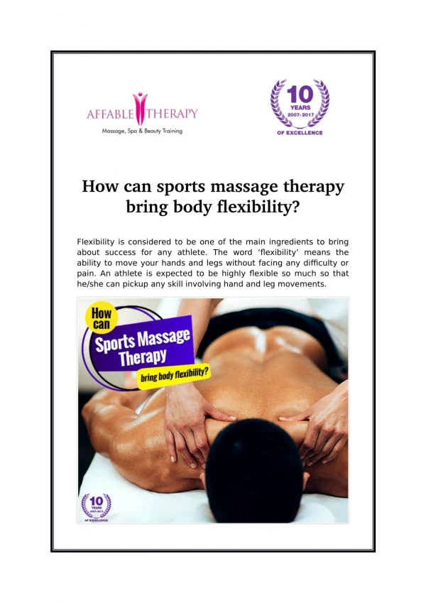 How can sports massage therapy bring body flexibility?