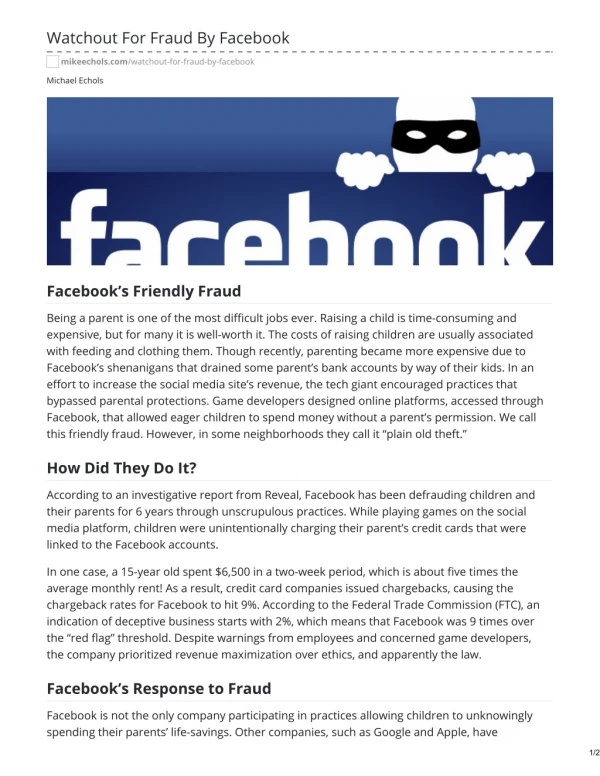 WATCHOUT FOR FRAUD BY FACEBOOK