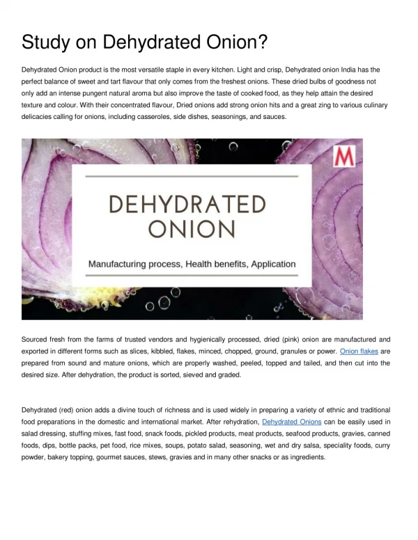 Study on Dehydrated Onions Flakes, Powder, Granules | Mevive- Blog