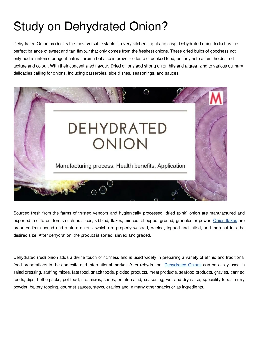 study on dehydrated onion
