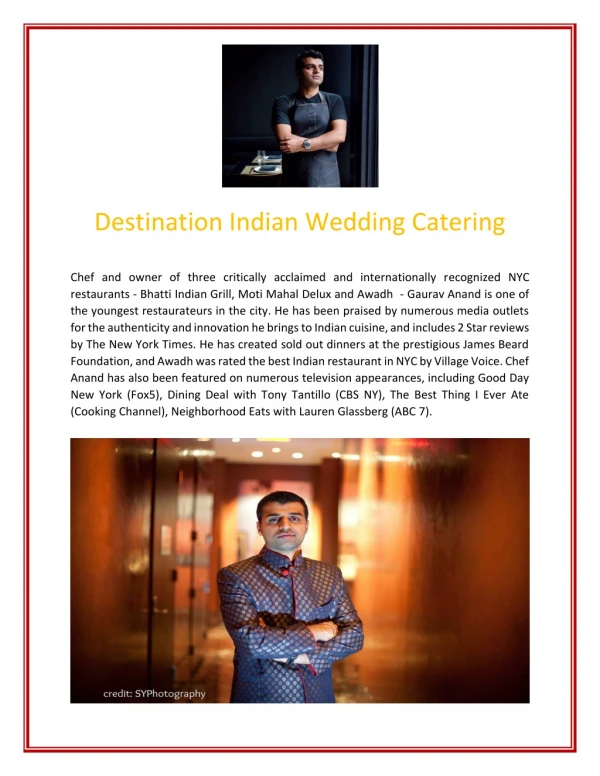 Destination Indian Wedding Catering - Gaurav Anand