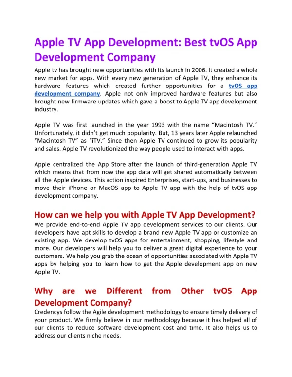 Apple TV App Development: Best tvOS App Development Company