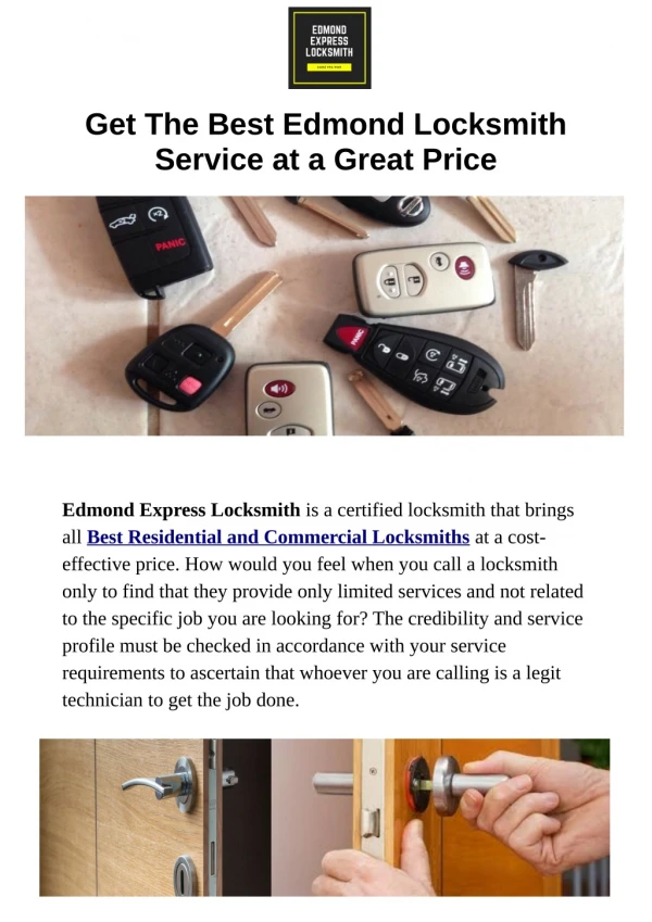 Get The Best Edmond Locksmith Service at a Great Price
