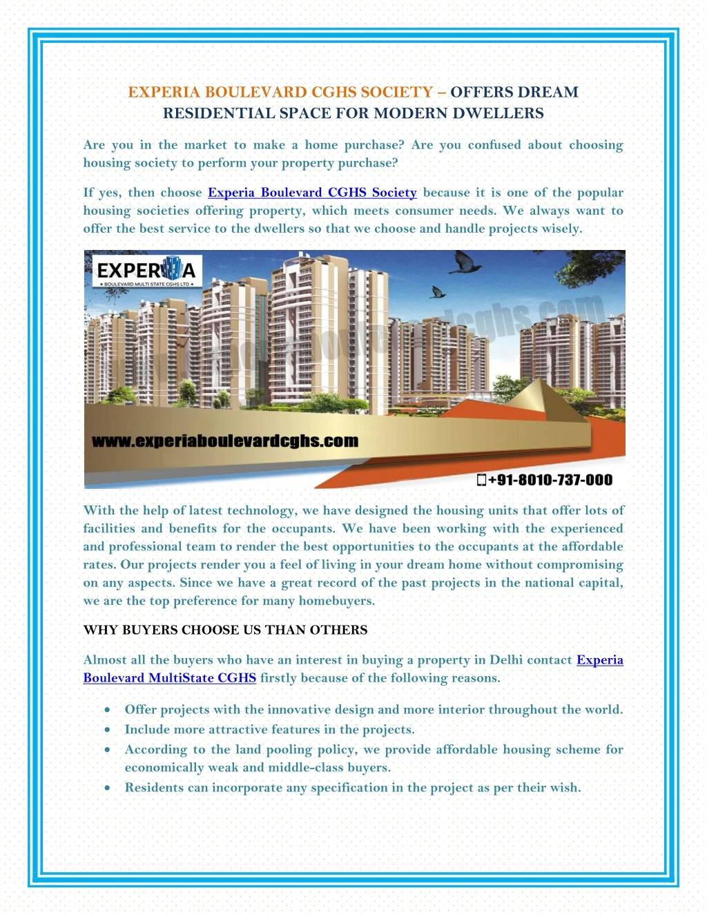 experia boulevard cghs society offers dream