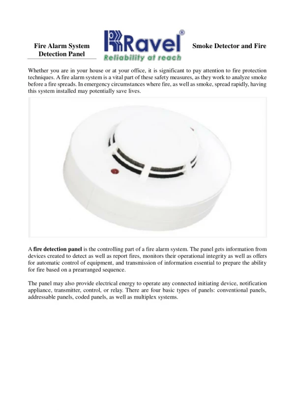 Fire Alarm System Smoke Detector and Fire Detection Panel