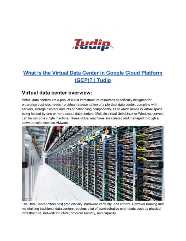 What is Virtual Data Center in Google Cloud Platform (GCP)? | Tudip
