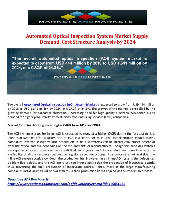 Automated Optical Inspection System Market Supply, Demand, Cost Structure Analysis by 2024