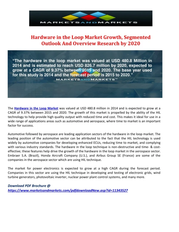Hardware in the Loop Market Growth, Segmented Outlook And Overview Research by 2020