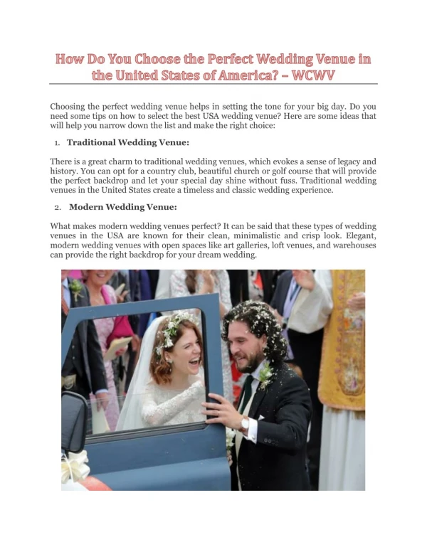 How Do You Choose the Perfect Wedding Venue in the United States of America? - WCWV