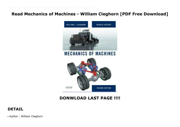 Read Mechanics of Machines - William Cleghorn [PDF Free Download]
