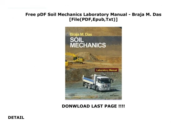 Free pDF Soil Mechanics Laboratory Manual - Braja M. Das [File(PDF,Epub,Txt)]
