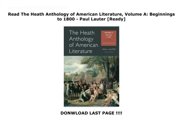 Read The Heath Anthology of American Literature, Volume A: Beginnings to 1800 - Paul Lauter [Ready]