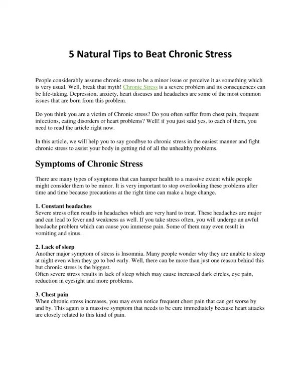 5 Natural Tips to Beat Chronic Stress