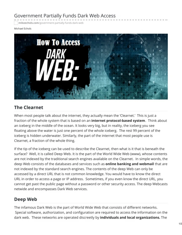 GOVERNMENT PARTIALLY FUNDS DARK WEB ACCESS