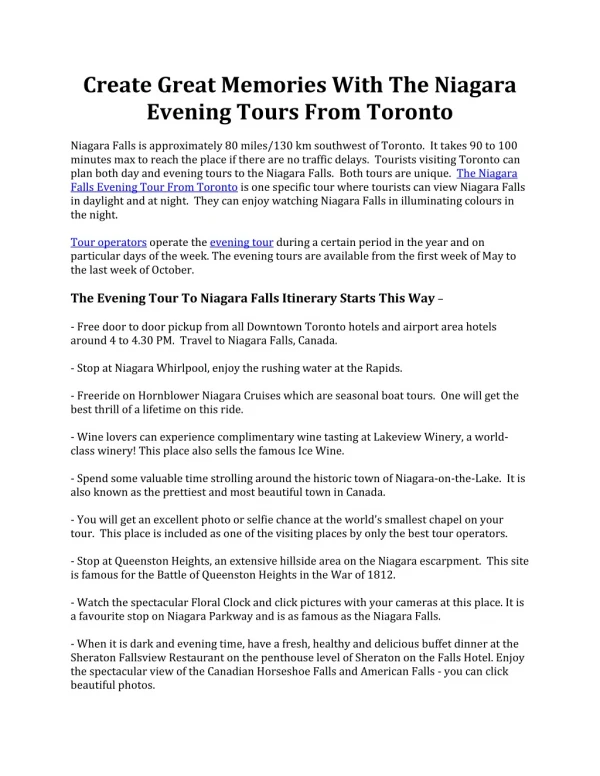 Niagara Falls Evening Tour From Toronto