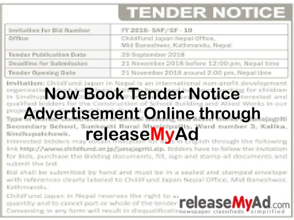 Book Tenders Notice Ad instantly in Newspapers