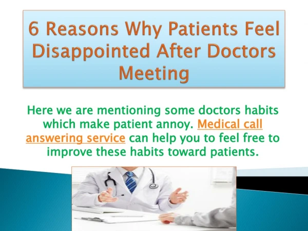 6 Reasons Why Patient Feels Disappointed After Doctor's Meeting