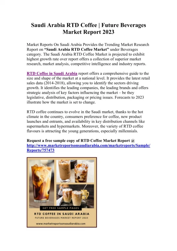 Saudi Arabia RTD Coffee (2018-2023) | Latest Beverages Market Report